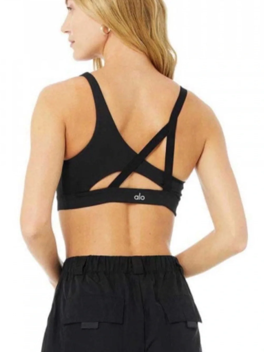 ALO Yoga Black Asymmetric Double-Strap Sports Bra